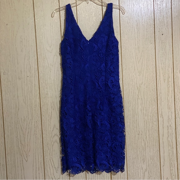 Lauren Ralph Lauren Royal Blue Midi Lined Floral Lace Cocktail Dress - Picture 12 of 14